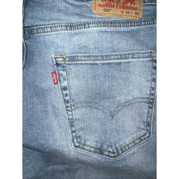Levi’s 502 Jeans Mens W34 x L30 Blue Light Wash Red Tab Straight Leg Stretch - Picture 8 of 16